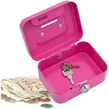 Portable Safe Metal Money Boxes for Cash, Small Saving Money Lock Box with Slot, for Daily Use Household and Traveling, Pink