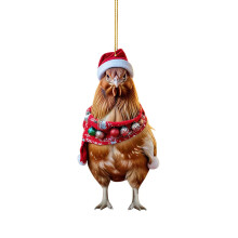 2D-Acryl-Weihnachtsanhänger, Weihnachtsbaum-Hühneranhänger, Schultaschenaufhänger-Anhänger