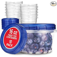 Plastic bakjes van 473 ml met draaideksel (10 stuks), luchtdichte, herbruikbare diepvries- en soepbakjes van 2 kopjes, geschikt voor magnetron en