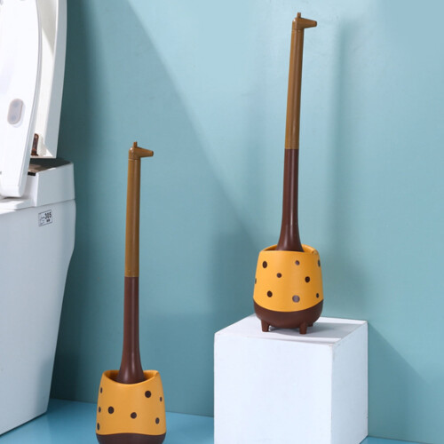 Simpatico spazzolino per WC a forma di giraffa con supporto e manico lungo, resistente. 1