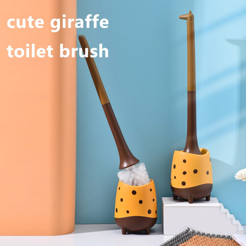 Simpatico spazzolino per WC a forma di giraffa con supporto e manico lungo, resistente. 2