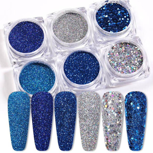 6 pcs nail glitter glitter, Nail decorations multicolour