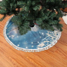 Jupe de sapin de Noël en dentelle à franges, fond bleu de Noël, douce, légère et agréable au toucher, 76 cm