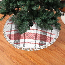Jupe de sapin de Noël en dentelle à franges 76 cm - Douce et légère, motif tartan blanc et rouge, style écossais, assortie aux décorations de