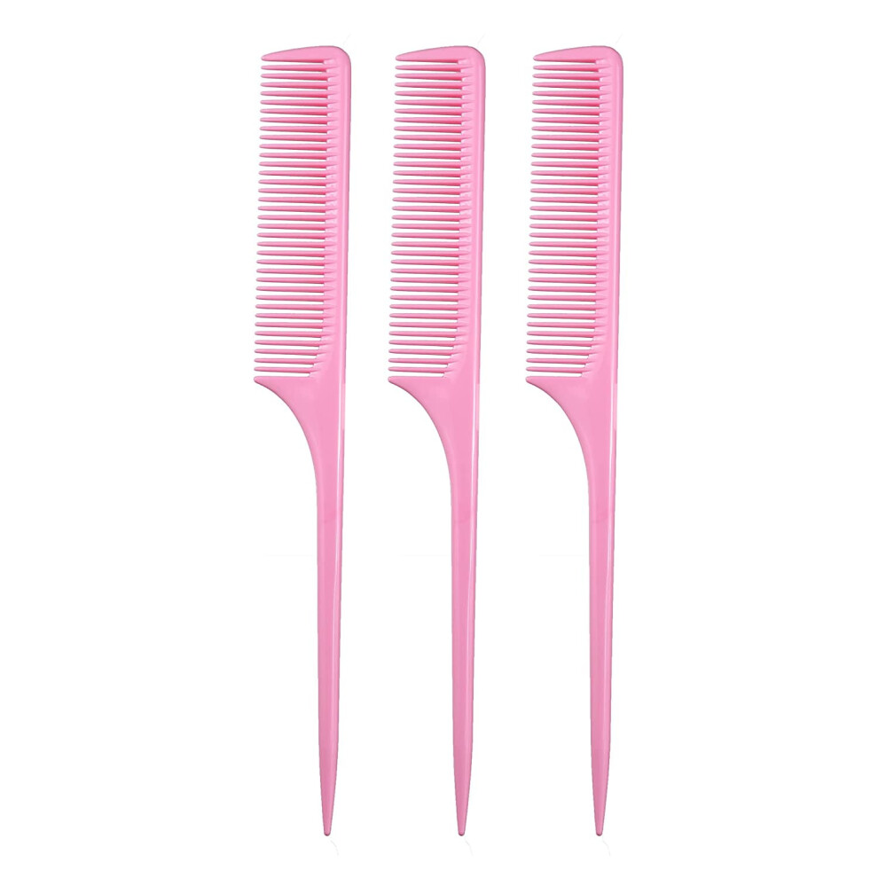 61 XL Rat Tail Combs, Wide Tooth Detangling Comb for Coarse & Thick Hair, Foiling, Back Parting, Stylist Comb Set - Light Pink, 3 Pc