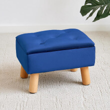Velvet Storage Ottoman with Wooden Legs & Anti-Slip Mat, Flip Top Foot Rest for Bedroom Living Room, Dark Blue
