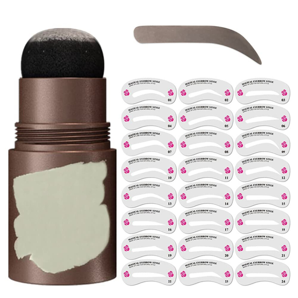 Black,Grey Eyebrow Stamp And Stencil Kit For Beginners, 24 Reusable Templates, Smudgeproof Longlasting Color (Grey Black)