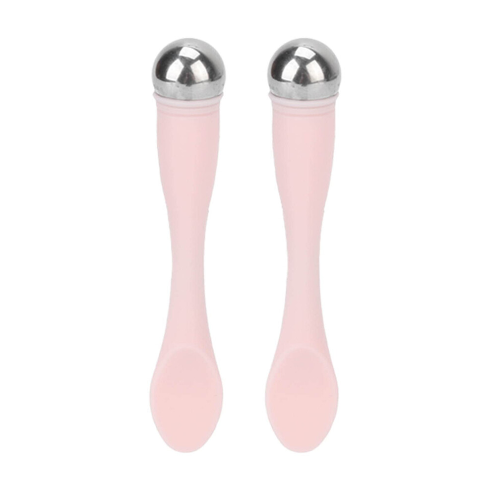 Cream Dual Ended Eye Applicator With Silicone Spoon And Cooling Massage Roller, Reduces Puffiness
