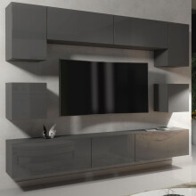 TV Unit Panorama Wall - Dark Grey with Gloss Doors