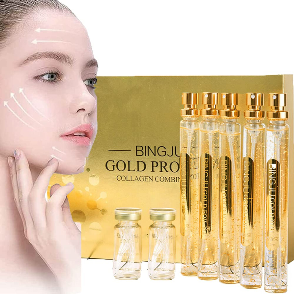 Golden/Gold Korean Protein Thread Lifting Set With Collagen Peptide Lines And Nano Essence