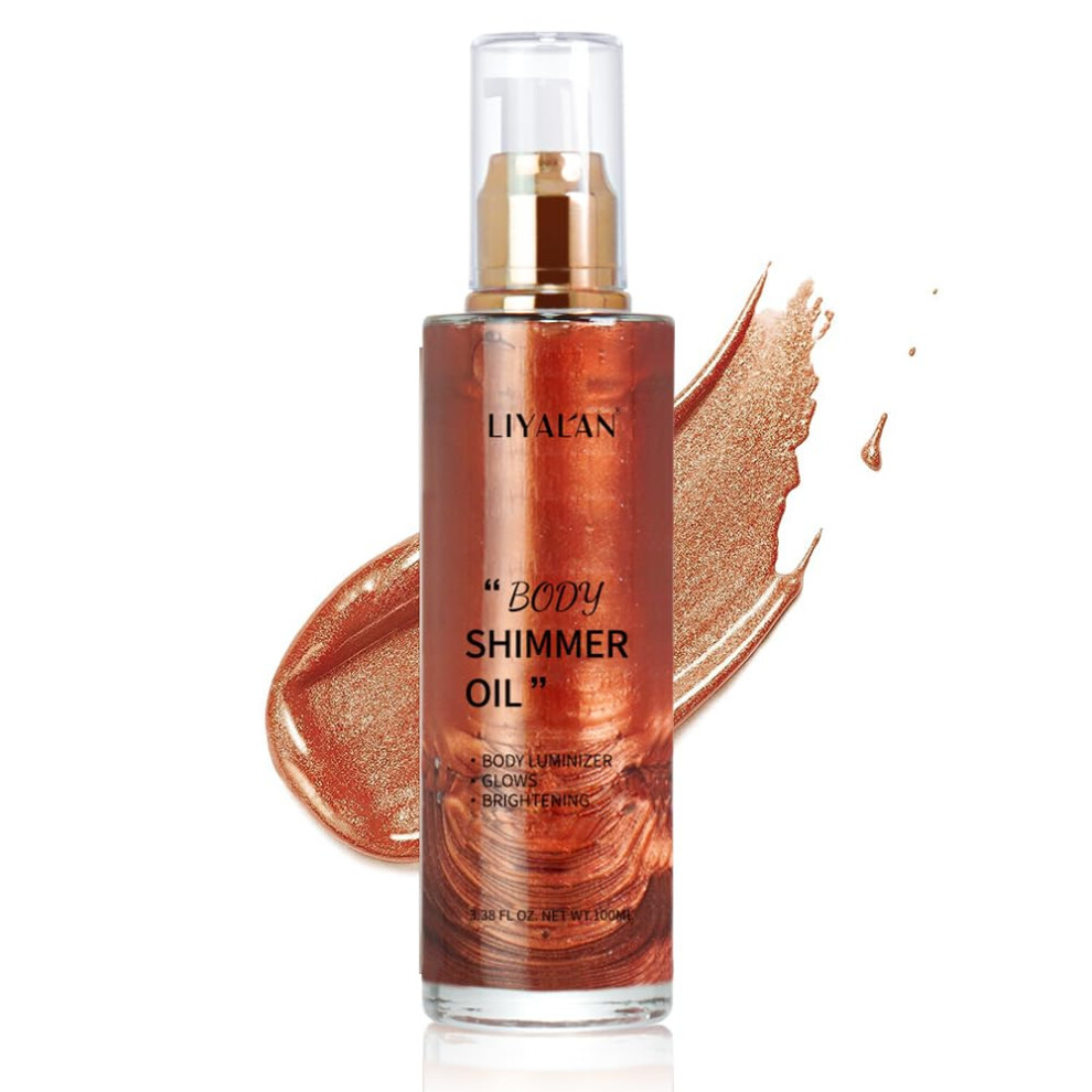 Golden/Brown/Bronze Body Shimmer Oil Glow Liquid Highlighter For Face And Body 3.38 Fl Oz