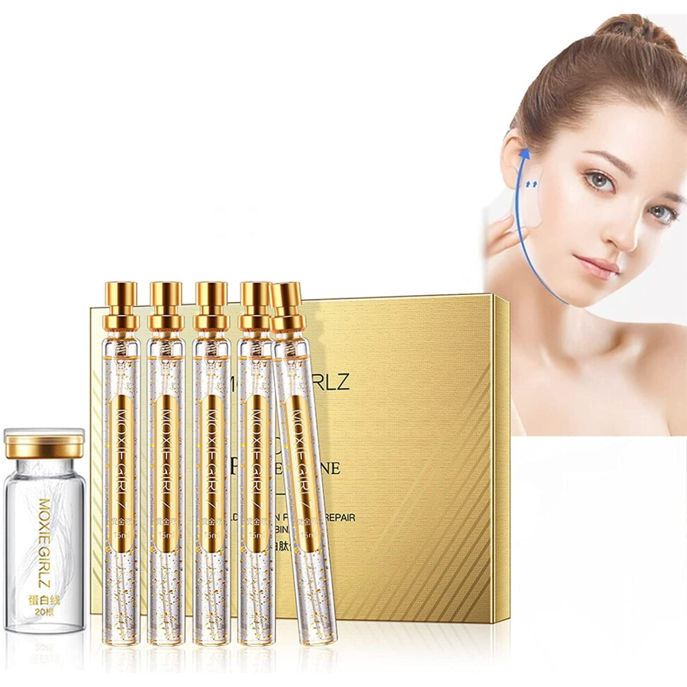 Gold Protein Thread Lifting Set With Collagen Face Lifting Serum, Nano Essence, 1 Bottle + 5 Essence