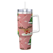 Buon Natale Bicchiere personalizzato da 40 once con manico e cannuccia - Tazza da caffè da viaggio in acciaio inossidabile con coperchio - Regali
