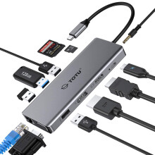 Hub USB C TOTU13in1, hub di tipo C con HDMI 4K, DP, VGA, 2 USB 3.0, 2 USB 2.0, PD 75W, compatibile con MacBook Pro e Windows, mirroring solo per