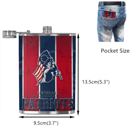 Patriots Flagon Hip Flask8oz, Ανοξείδωτο ατσάλι και δέρμα κατάλληλο για τρόφιμα, Φορητό για 1