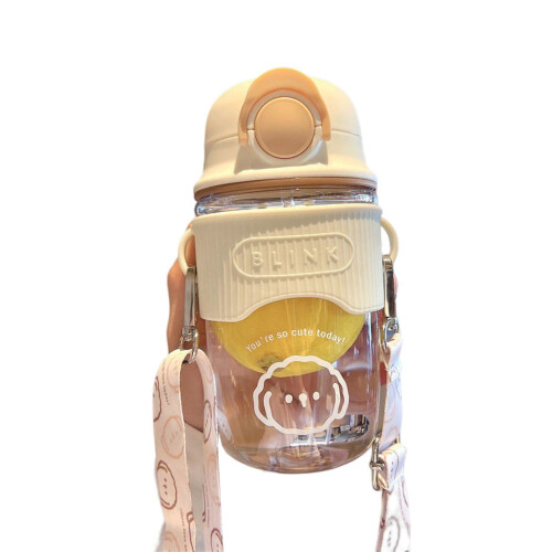 Hesroicy Μπουκάλι με άχυρο 600ml Μεγάλη χωρητικότητα, αδιάβροχο, γελοιογραφικό σταγόνα, 1