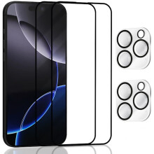 2 kpl yhteensopiva iPhone 16Pro -näytönsuojan ja 2 kpl linssinsuojan kanssa - karkaistu lasi 9H - Super Quality3D