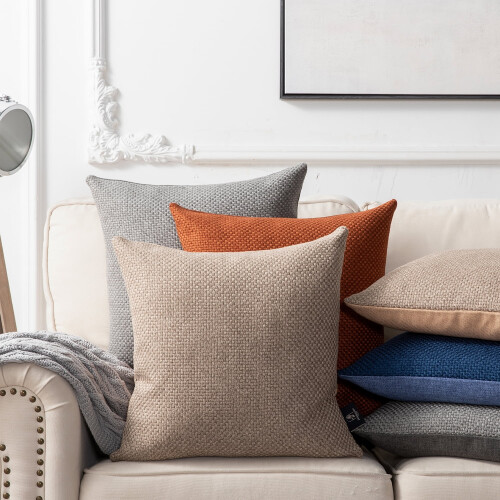 Phantoscope Classic Woven Textured Thick Solid Color Checker Plaid Series Decorative Throw Pillow, 12" x 20", Blue, 2 Pack 2
