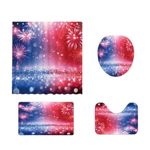 Σετ μπάνιου YiFudd4PCS Patriotic με αντιολισθητικό χαλάκι, κάλυμμα τουαλέτας και κουρτίνα 1