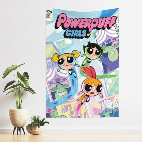 Ταπισερί τοίχου Powerpuff Girls, αδιάβροχο πολυεστέρα, για υπνοδωμάτιο, σαλόνι, κοιτώνα, 2