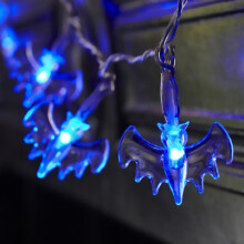 Luzes de LED em formato de morcego para o Halloween, ideais para festas, carnavais, decoração de tetos e janelas. 20 luzes azuis (pilhas não