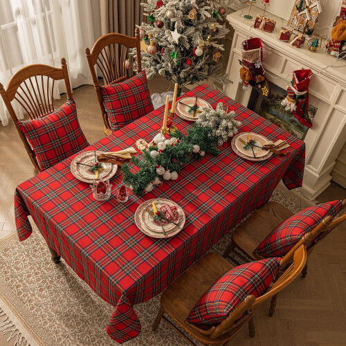 Toalha de mesa xadrez natalina Nvzi-a, 55x118 polegadas, resistente, para inverno, festas e feriados, vermelha.