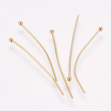 50 stuks 304 roestvrijstalen kogelkopspelden, echt 24-karaats verguld, 40 x 0,7 mm, kop: 2 mm