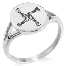 Rustfrit stål keltisk Saint Brigid Cross minimalistisk oval top poleret statement signetring