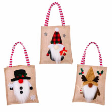Conjunto de 3 Sacolas Grandes de Linho para Presente de Natal com Alça, Sacolas Reutilizáveis para Compras no Supermercado, Estampa de Papai Noel,