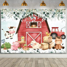 Sfondo personalizzato per compleanno a tema fattoria, 7x5 piedi, animali da fattoria, decorazioni per baby shower, fienile rosso, camion,