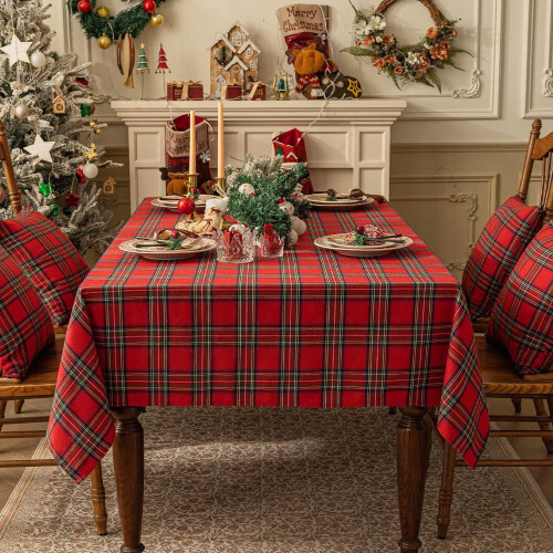 Toalha de mesa xadrez natalina Nvzi-a, 55x118 polegadas, resistente, para inverno, festas e feriados, vermelha. 1