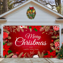 Decorazione natalizia per porta del garage 2024 Striscione natalizio per porta del garage Copertura murale 7x16 piedi Grande insegna Buon Natale per