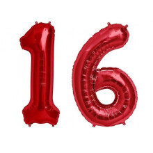 Palloncini giganti a forma di numero rosso acceso da 40" (16 pollici) per il 16 compleanno o anniversario, galleggianti con elio.