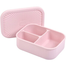 Lancheira Bento Box Reutilizável de Silicone à Prova de Vazamentos com 3 Compartimentos (Rosa Ballet)