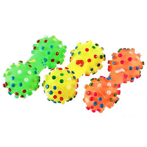 Brinquedo de borracha em formato de haltere com bolinhas e som para cães e gatos Shulemin.