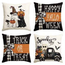 Sm: )e Jack-O'-Lantern Trick or Treat Ghost Black Cat Spider Web Halloween Throw Pillow Cover16x16Inch Decorative Outdoor Cushion Covers Set of4