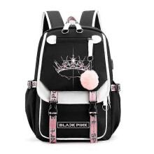 Blackpink Rucksack, Laptoptasche, Schulrucksack, Büchertasche mit USB-Ladeanschluss und Kopfhöreranschluss (Style 2)