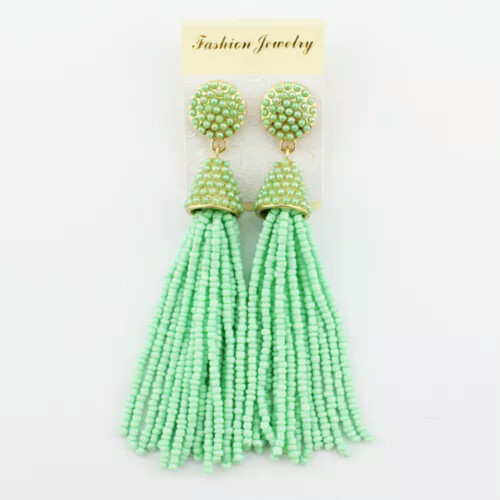 Orecchini pendenti da donna RSAMD Boho con piccole perline e nappe - Menta