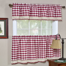 Cortinas de cozinha xadrez búfalo com estampa vichy, conjunto de 60 cm (24") com bandô.
