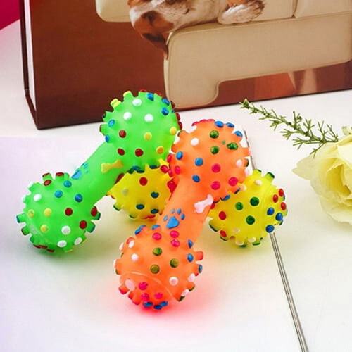 Brinquedo de borracha em formato de haltere com bolinhas e som para cães e gatos Shulemin. 1