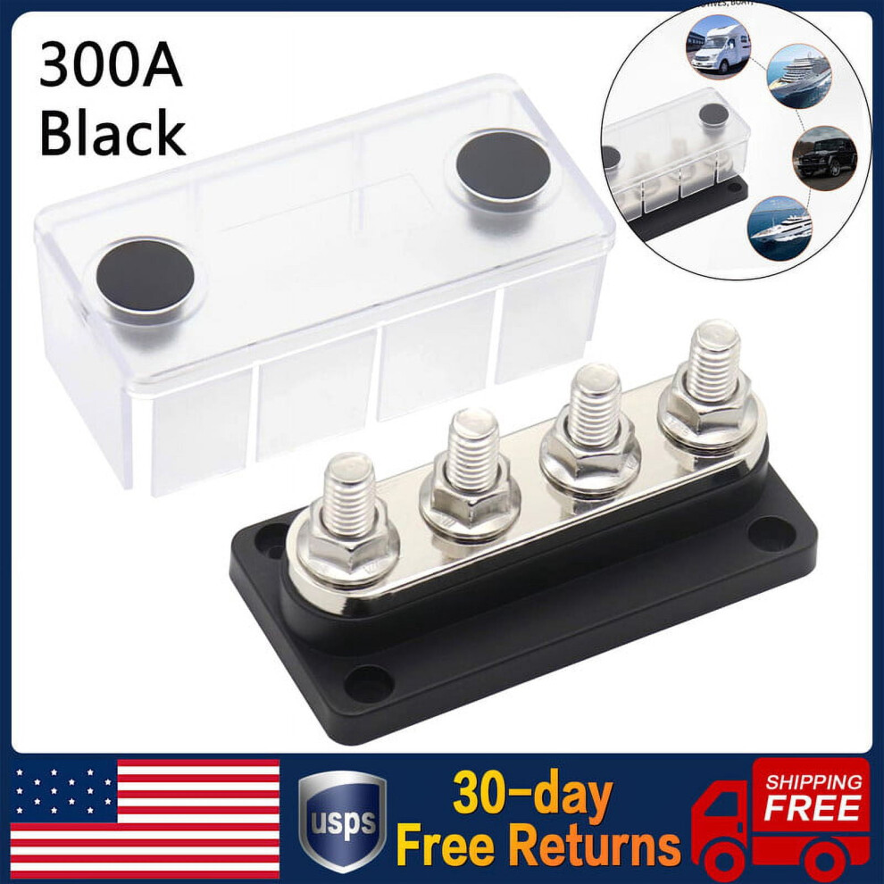 Morechioce Max 48V Bus Bar Box Distribution Stud Junction Block W/ 4 Terminal Blocks 300A High Current For Auto Truck Rv Boat Black 9004841981635