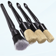 4 PCS Natural Boars Hair Car Detailing Brush Set, Ultra-Soft Auto Detail Brushes for Interior, Exterior, Emblems, Wheels, Upholstery, Air Vents,