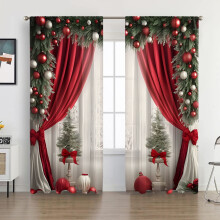 Cortinas de Natal Blukids 59"x65" Vermelhas com Bloqueio de Luz, Árvore de Natal, Isolamento Térmico, Ilhós, para Sala de Estar e Quarto, 2