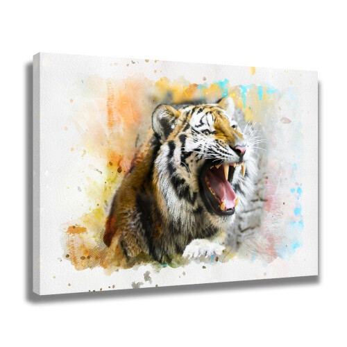 Αφίσα σε καμβά με ακουαρέλα Fierce Tiger, διακόσμηση υπνοδωματίου, αθλητικό τοπίο, 1