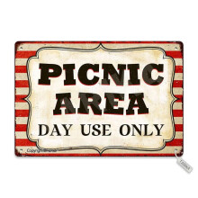 Piknikezőhely, csak nappali használatra, vintage stílusú fém dekorációs tábla, otthonra, konyhába, fürdőszobába, farmra, kertbe,