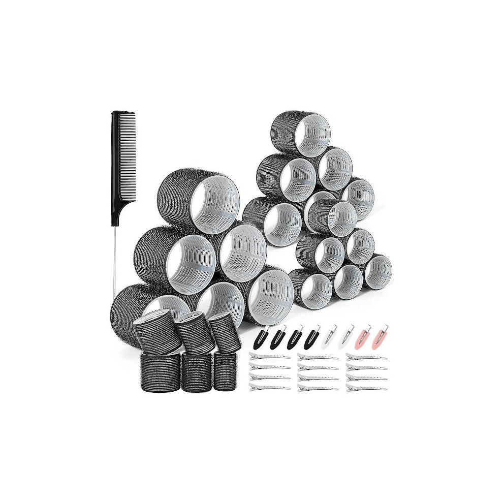 43-Piece Hair Rollers with Clips - 3 Sizes, Jumbo Hair Rollers with 12 Duck Clips