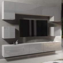 TV Unit Panorama Wall - White & Grey Gloss Doors