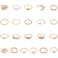 21 stuks Boheemse kristallen ringen, vintage, retro, met bloemmotief, boho, stapelbare strass-steentjes, perfect voor feestjes, dagelijks gebruik,