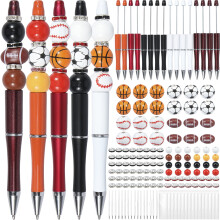 Wekvgz 16pcs Sports Bead Pens DIY Kit, compatible with ballpoint refills, assorted sports beads, includes storage bag