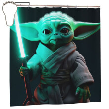 Baby Yoda Duschvorhang 183 x 183 cm, blickdicht, wasserdicht, schimmelresistent, Patchwork-Kunstdruck, Einheitsgröße